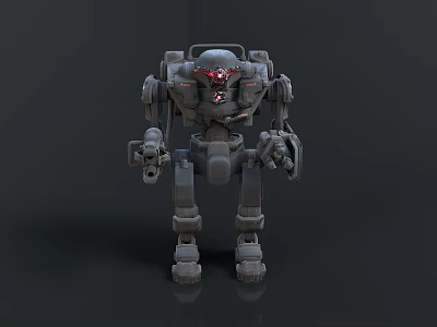 3D Model Mechanical Mech Character With Gray Armor And Red Eyes 3d model