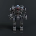 3D Model Mechanical Mech Character With Gray Armor And Red Eyes