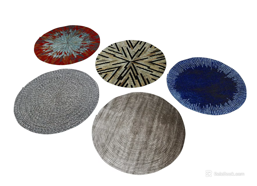 Stylish Round Rugs With Various Patterns And Colors For Home Decor 3d model 