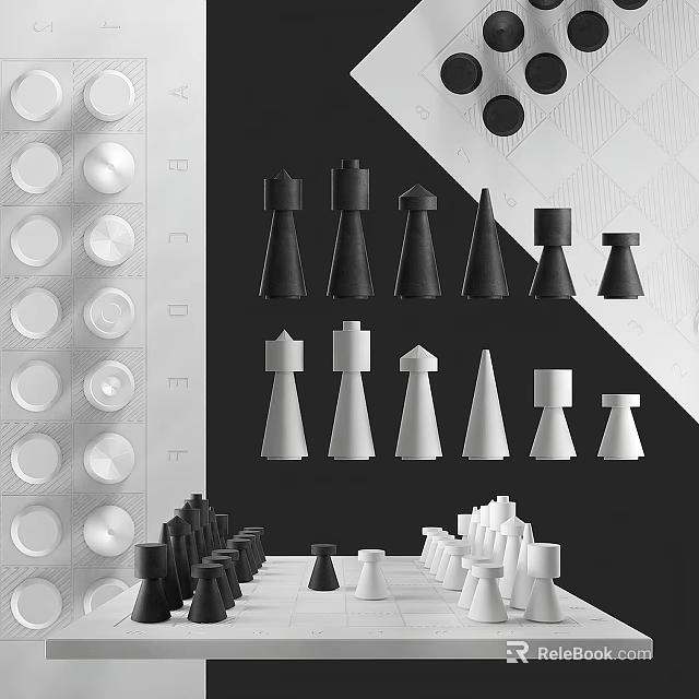 Modern Chess Board Game Entertainment With Black White Pieces And Stylish Chessboard Design 3d model 