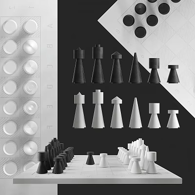 Modern Chess Board Game Entertainment With Black White Pieces And Stylish Chessboard Design 3d model