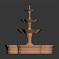 Three Tiered Decorative Fountain With Blue Water Basin And Light Colored Base
