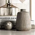 Stylish Decorative Ornament Collection Featuring Gold Vases Dried Flowers Incense Sticks and Books