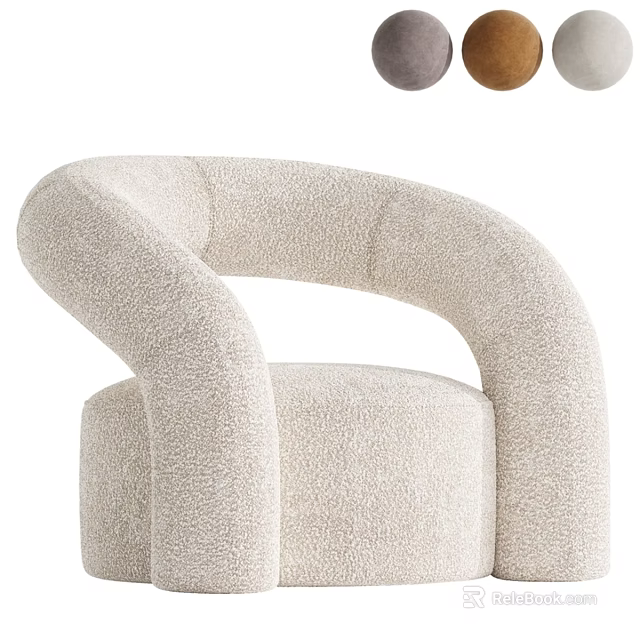 Beige Bouclé Fabric Accent Chair With Curved Armrests And Modern Design 3d model 