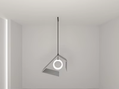 Modern Unique Shaped Pendant Light With Geometric Design And Circular Light In White Room 3d model