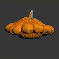Orange Flower Shaped Pumpkin with Textured Surface on Black Background and Reflection