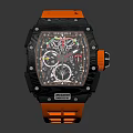 High End Sports Watch With Vibrant Orange Strap And Black Transparent Mechanical Dial