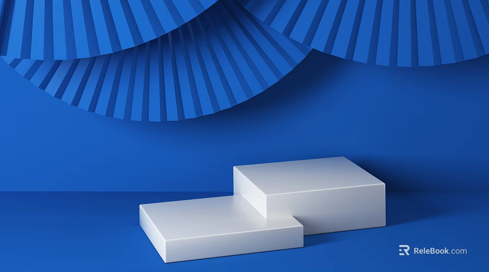 Blue Fan Shaped Decorations With White Stepped Display On Blue Background 3d model