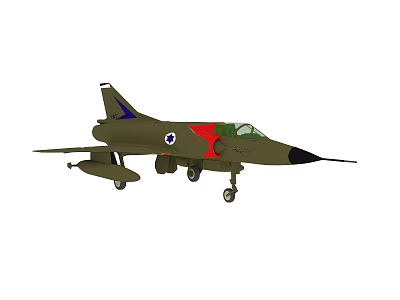 Green Military Fighter Jet With Red Blue Markings Star Emblem Landing Gear Side View 3d model
