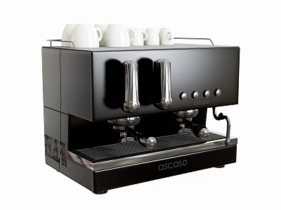 Black OSGOVA Professional Commercial Coffee Machine With Three Metal Taps and White Cups On Top 3d model