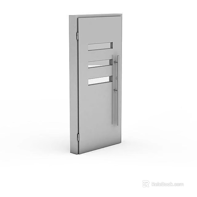 Modern Stainless Steel Storage Locker With Horizontal Vent Slots And Metal Handle 3d model 