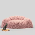 Black Fluffy Three Seater Sofa with Orange Cat Walking Beside 3d model