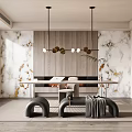 Modern Cream Style Study Desk Single Chair Stool Background Wall Chandelier Wall Clock Jazz Gold Stone 3d model