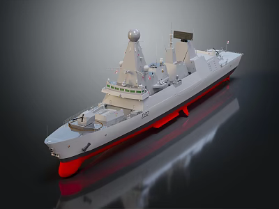 Modern Warship With Gray Hull Red Bottom Radar System And Superstructure Features 3d model