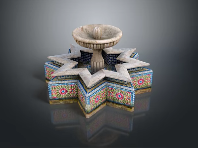 Decorative Outdoor Fountain With Star Shaped Base And Colorful Mosaic Tiles 3d model