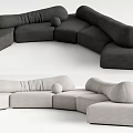 Dark and Light Gray Modular Sectional Sofa With Modern Curved Design And Decorative Ball