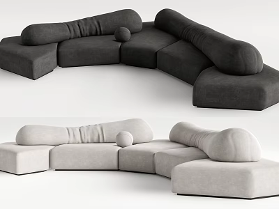 Dark and Light Gray Modular Sectional Sofa With Modern Curved Design And Decorative Ball 3d model