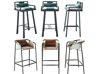 Modern Stylish Bar Stools With Metal Frames And Upholstered Seats In Various Colors 3d model
