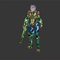 Turquoise White Futuristic Mechanical Armor Character With Biomechanical Design Holding Gun
