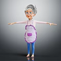 Cartoon Grandma Character With Gray Hair Glasses And Purple Checkered Apron Standing With Arms Outstretched