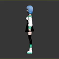 3D Humanoid Anime Character Design With Blue Hair White Top Black Skirt Green Accents