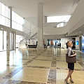 Modern Lobby Interior With Reception Desk Staircase And Marble Flooring