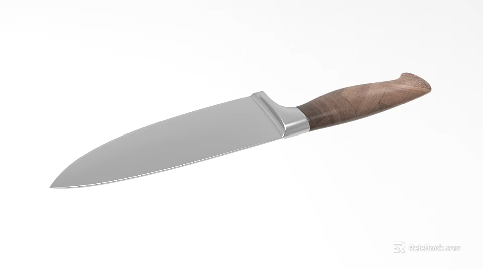 Premium Kitchen Utensil Chef Knife With Silver Blade And Wooden Handle 3d model 