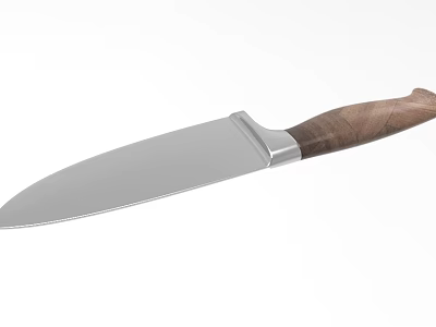 Premium Kitchen Utensil Chef Knife With Silver Blade And Wooden Handle 3d model