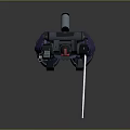Purple Gray Mecha Robot With Red Head Holding Long Sword And Metallic Texture