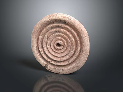 Light Brown Circular Clay Decorative Ornament Set With Spiral Pattern On Dark Background 3d model