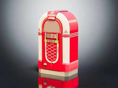 Retro Red And White Jukebox Audio System With Classic Vintage Design And Style 3d model