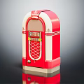 Retro Red And White Jukebox Audio System With Classic Vintage Design And Style