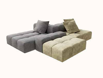 Modular Sectional Sofa with Gray and Beige Modules and Comfortable Cushions for Living Room 3d model