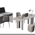 Modern Home Office Desk and Chair Set with Computer Lamp Notebook Globe and Stools