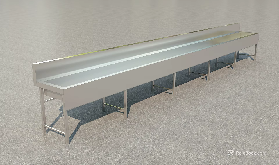 Stainless Steel Long Workbench Table With Support Legs For Commercial Use 3d model 