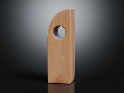 Light Colored Wooden Sculpture With Rectangular Shape And Circular Hole On Dark Background 3d model