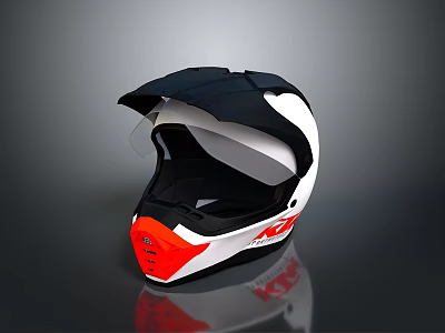 Full Face Motorcycle Helmet with Black White Red Design and Protective Visor 3d model