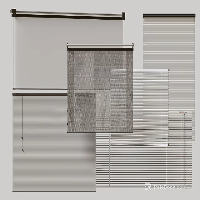 Various Modern Window Blinds With Textured Slats And Light Filtering Features 3d model