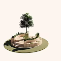 Outdoor Chair Surrounded by Green Plants and Tree on Circular Grass Platform