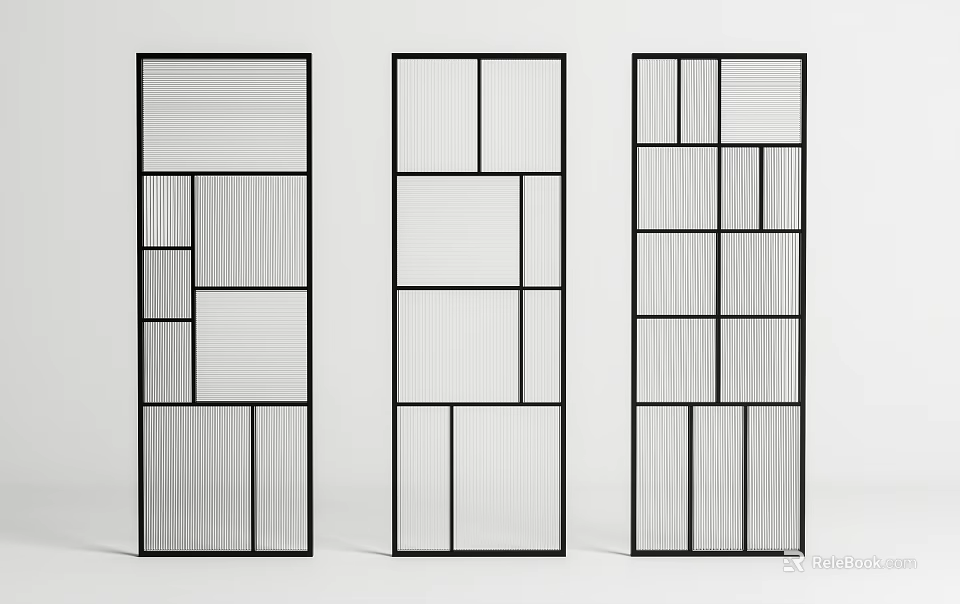 Contemporary Room Dividers Featuring Geometric Striped And Block Patterns With Black Frames 3d model 