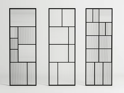 Contemporary Room Dividers Featuring Geometric Striped And Block Patterns With Black Frames 3d model