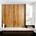 Wooden Panel TV Wall With Marble Accent And White Console Decorative Accessories