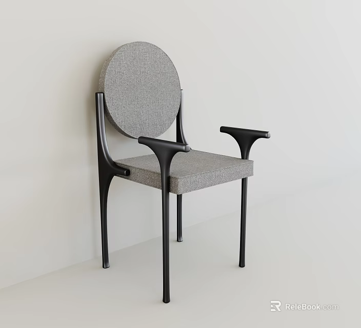 Modern Single Chair With Gray Fabric Seat Back And Black Metal Armrests 3d model 