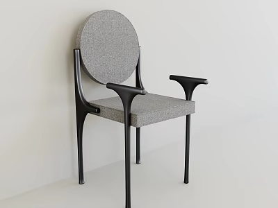 Modern Single Chair With Gray Fabric Seat Back And Black Metal Armrests 3d model