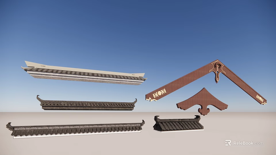 Traditional Chinese Architectural Roof Components With Wooden Brackets And Eaves Designs 3d model 