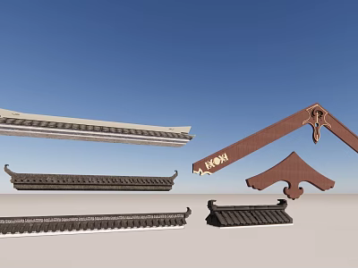 Traditional Chinese Architectural Roof Components With Wooden Brackets And Eaves Designs 3d model
