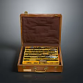 Vintage Open Wooden Case With Brass Clasps And Yellow Black Hand Tools