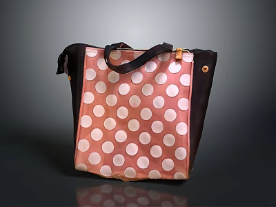 Pink Handbag With White Polka Dot Pattern Black Trim And Black Handle Design 3d model