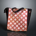 Pink Handbag With White Polka Dot Pattern Black Trim And Black Handle Design