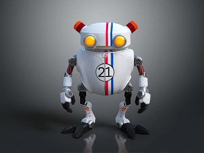 Mechanical Robot Character With White Body Red Blue Stripes Orange Eyes And Number 21 3d model